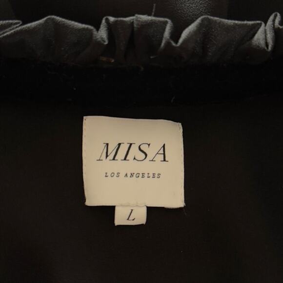 Elegant Misa Los Angeles Roial Top - Black Chiffon Blouse Tie Sash Velvet Large - Picture 6 of 9